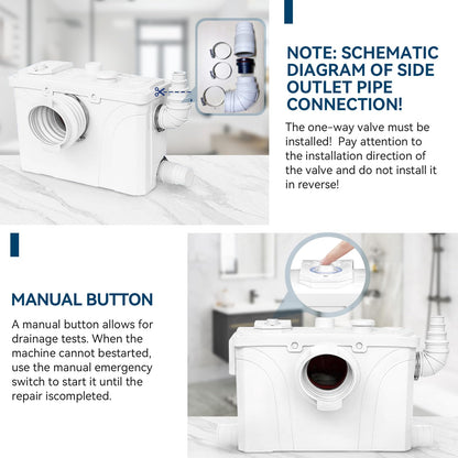 900W Macerator Pump Toilet Pump Upflush to 29.5FT 2200GPH Utility Sink Pump with 4 Water Inlets 1 Outlets Macerating Toilet System for Toilet Sink Shower Laundry Kitchen Basement