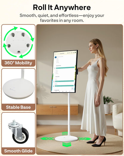 SYLVOX 27" Smart Rolling Display with Stand, Portable Touchscreen Monitor for Streaming TV Apps, Built-in 4-5H Battery, 1080P with 8MP Removable Webcam for Home, Office & Entertainment
