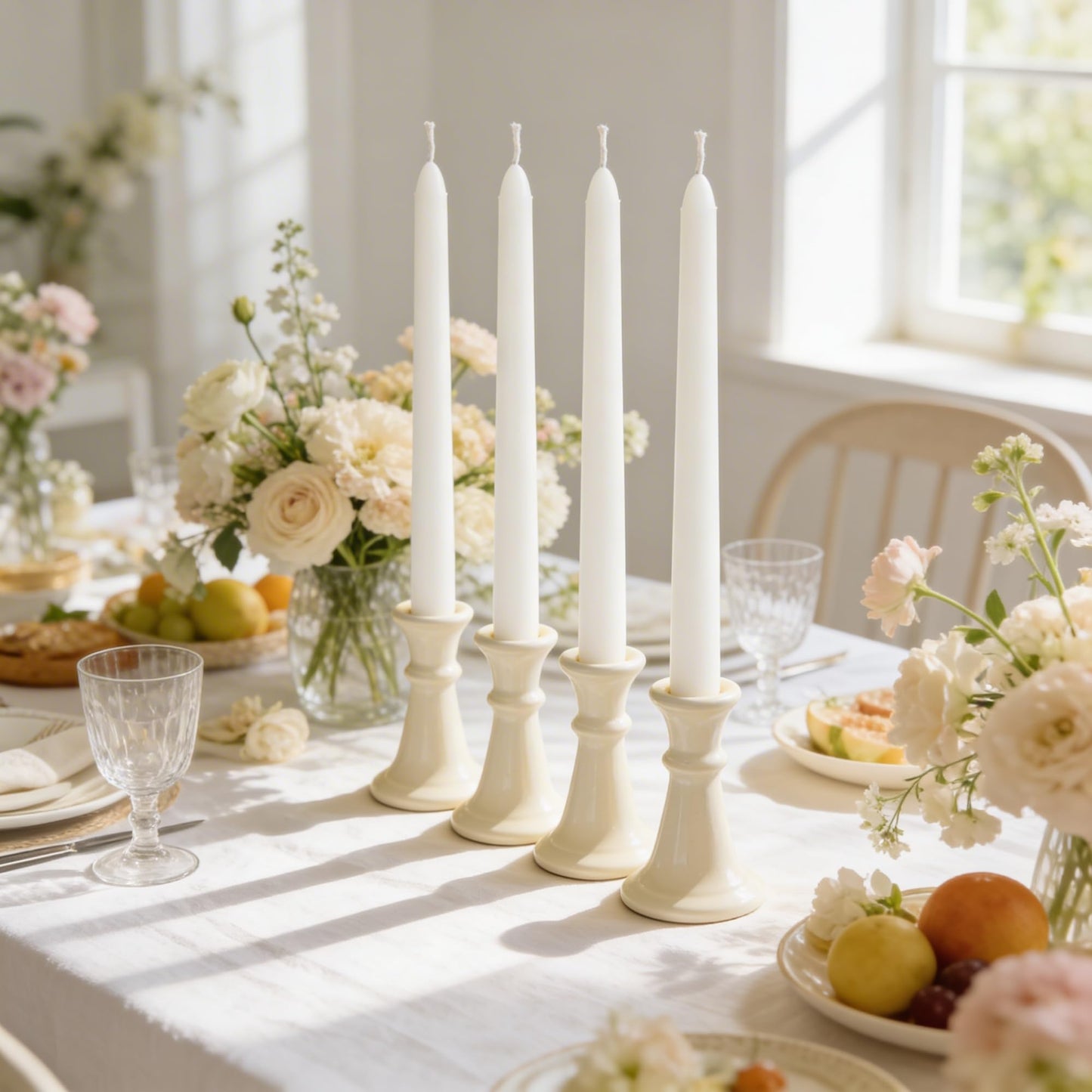 Viyffo Taper Candles, 10 Inch, 4 Pack, White – Unscented, Dripless & Smokeless Design, Up to 8-Hour Burn – Tall Candlesticks for Wedding, Dinner & Home Decor