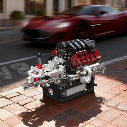 Mould King V8 Engine Building Kit Build Your Own Engine Model Kit That Runs STEM Engineering &amp Physical Science Experiment Set with Battery &amp Motor Car Engine for Age 14+/Adult(787 Pcs)