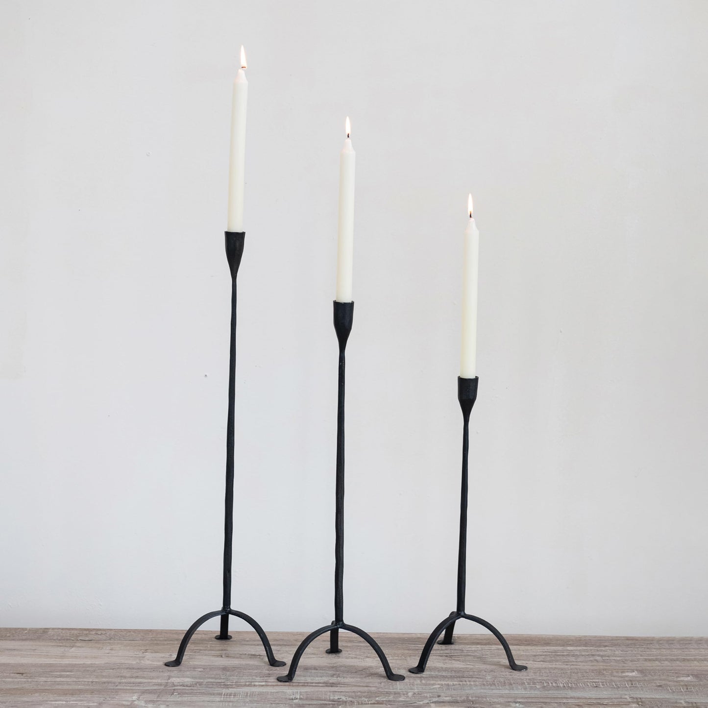 Creative Co-Op 16" H Hand-Forged Cast Metal Footed Taper Holder, Black