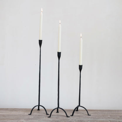Creative Co-Op 16" H Hand-Forged Cast Metal Footed Taper Holder, Black