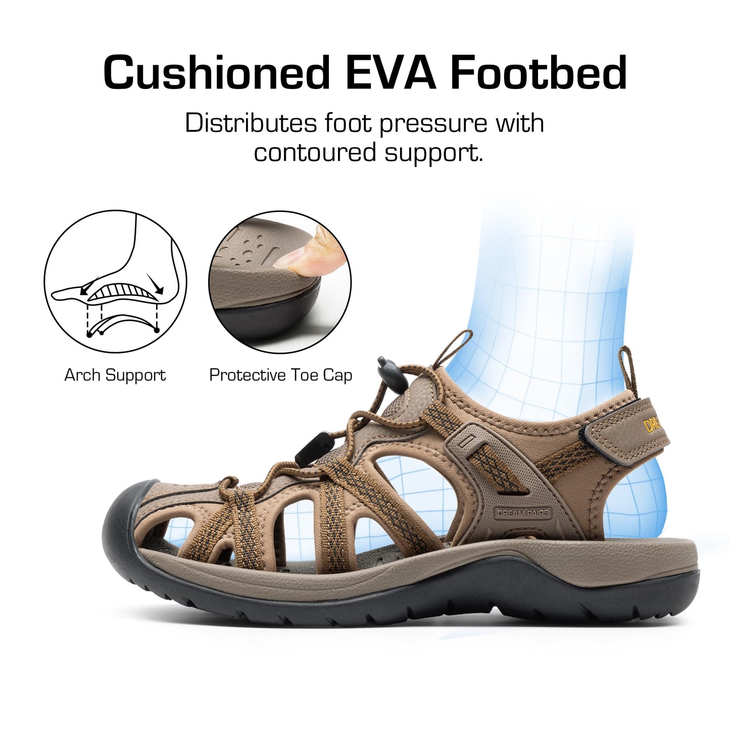 DREAM PAIRS Women's Hiking Sandals Adventurous Summer Sports Shoes Outdoor,Size 8,Khaki,DWUMST2502