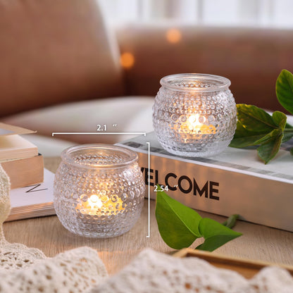 16 Pcs Clear Tea Light Holders, Round Glass Candle Holders with Polka Dot Embossed for Table Centerpiece, Votive Candle Holders for Weddings, Home Decor, Baby Shower, Special Occasions