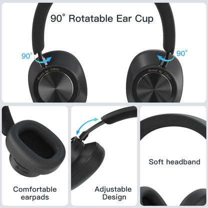 ZIHNIC Active Noise Canceling Headphones, Wireless Over Ear Bluetooth Headphones, Hi-Res Audio, Prolonged Battery Life, Deep Bass, Comfortable Foam Ear Cups-Black