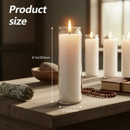 SRCVYLT 6PC White 7 Day Candles in Glass Container, Unscented Wax Prayer Candle, 2.5×8.1 Inches Pillar Candles for Memorials,Religious,Catholicism,Churches, Altars,Vigils Religious Occasions