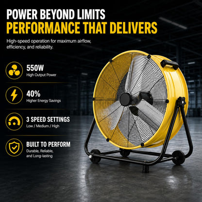 Uthfy 30 Inch High Velocity Floor Fan, 14000CFM Heavy Duty Industrial Drum Fan with 3 Speeds, 360° Tilt Metal Garage Fan with Wheels for Warehouse, Commercial, Workshop, Factory and Gym