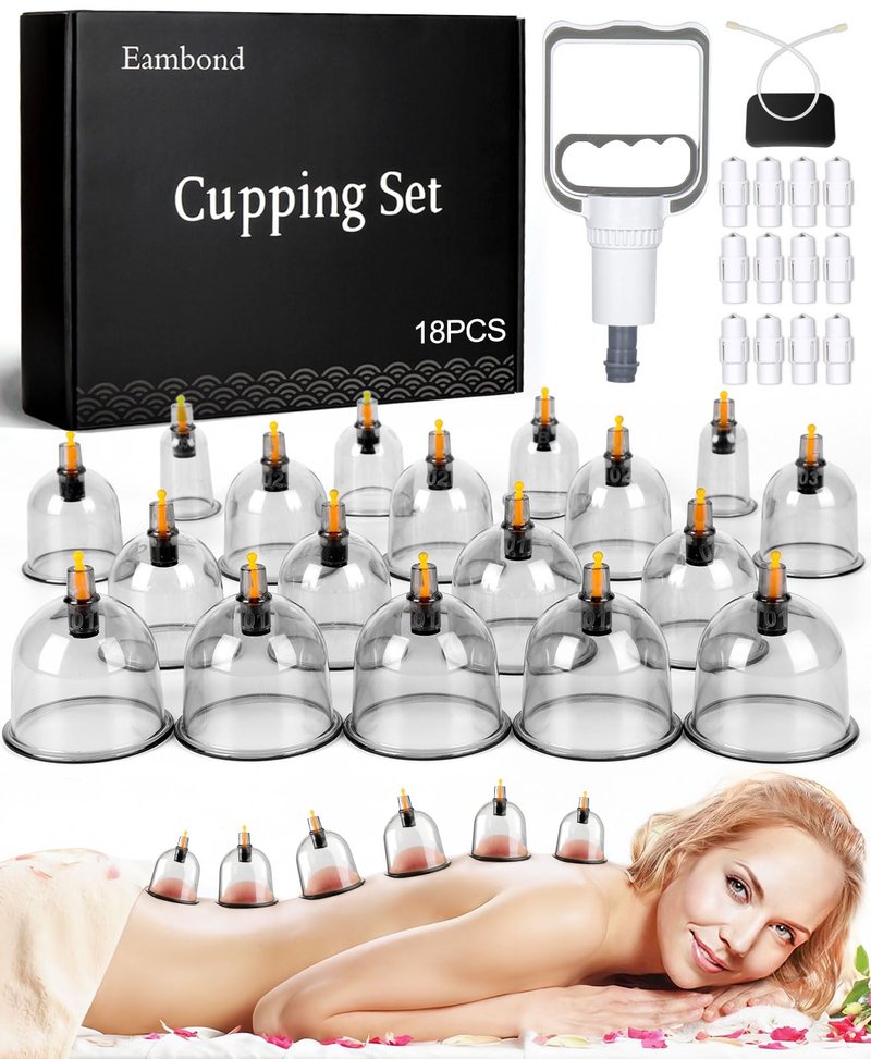Eambond Cupping Kit, Cupping Therapy Sets Massage Back, Pain Relief, Physical Therapy, Chinese Muscle Cupping Tool with Pump & Vacuum Silicone Cups for Cellulite Reduction at Home