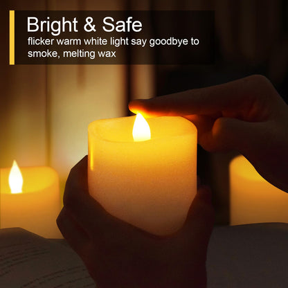 3x3 Flickering Flameless Candles Set of 3, 2AA Battery Life 600 Hours Battery Candles Flickering with Timer,3 inch Flameless Candles with Remote for Indoor/Outdoor, Ivory
