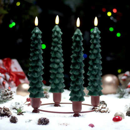 Stmarry 4 PCS Flameless Christmas Tree Candles with Remote Timer, Real Wax Flameless Taper Candles 9.65 Inch, LED Candlesticks with 3D Flickering Flame, Christmas Decor Candles Battery Operated