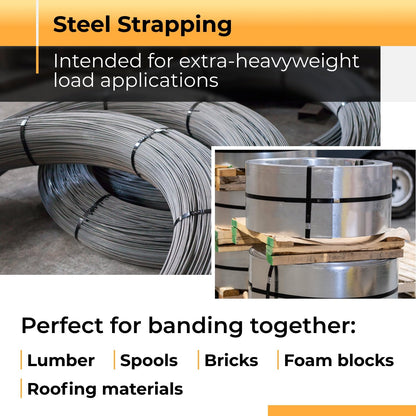 IDL Packaging PRO 1/2" x 300' Steel Strapping Kit, 1100 lbs Break Strength – with Innovative IDL-17-12 Combination Tool, No Seals Required – Complete Packaging Strapping Solution