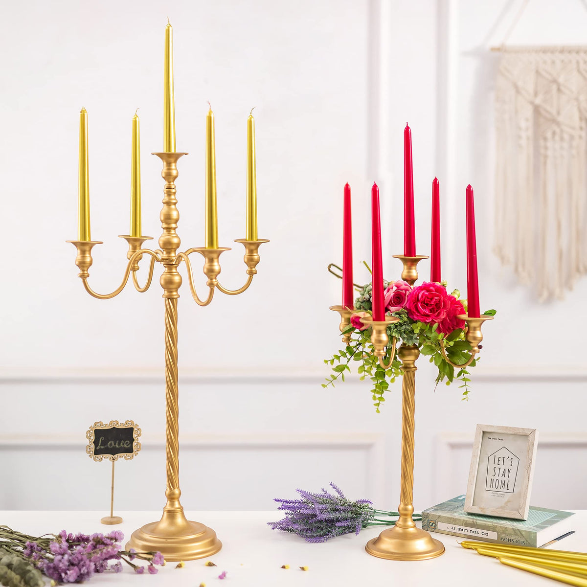 Sziqiqi 28In Floor Candelabra Tall Taper Candlestick for Candle and Floral Metal Candle Holders Table Centerpiece for Wedding Party Event Room