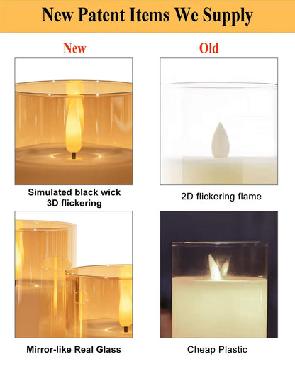 ANGELLOONG Gold Candles for Bathroom Decor, Glass Flameless Candles with Remote, Battery Operated LED Pillar Fake Candles with Timer for Christmas Home Fireplace Mantle Fall Decor