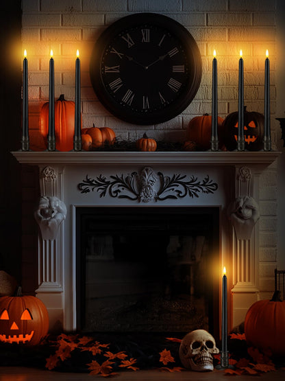 Alphatool Black Halloween Flameless Candles with Timer & Bases - 12 Pack 13 in LED Flickering Taper Candlesticks Battery Operated, Smokeless Dripless for Fireplace Table School Bar Halloween Decor
