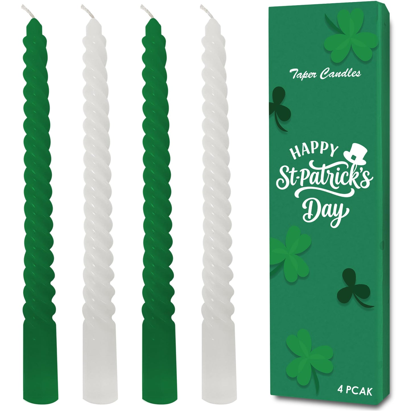 Topsics Taper Candles, Spiral Twisted Taper Candles Set of 4, Unscented Taper Candlesticks 10 inch Tall, Home Decor Kitchen Decor Wedding Decorations (Green & White)