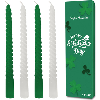 Topsics Taper Candles, Spiral Twisted Taper Candles Set of 4, Unscented Taper Candlesticks 10 inch Tall, Home Decor Kitchen Decor Wedding Decorations (Green & White)