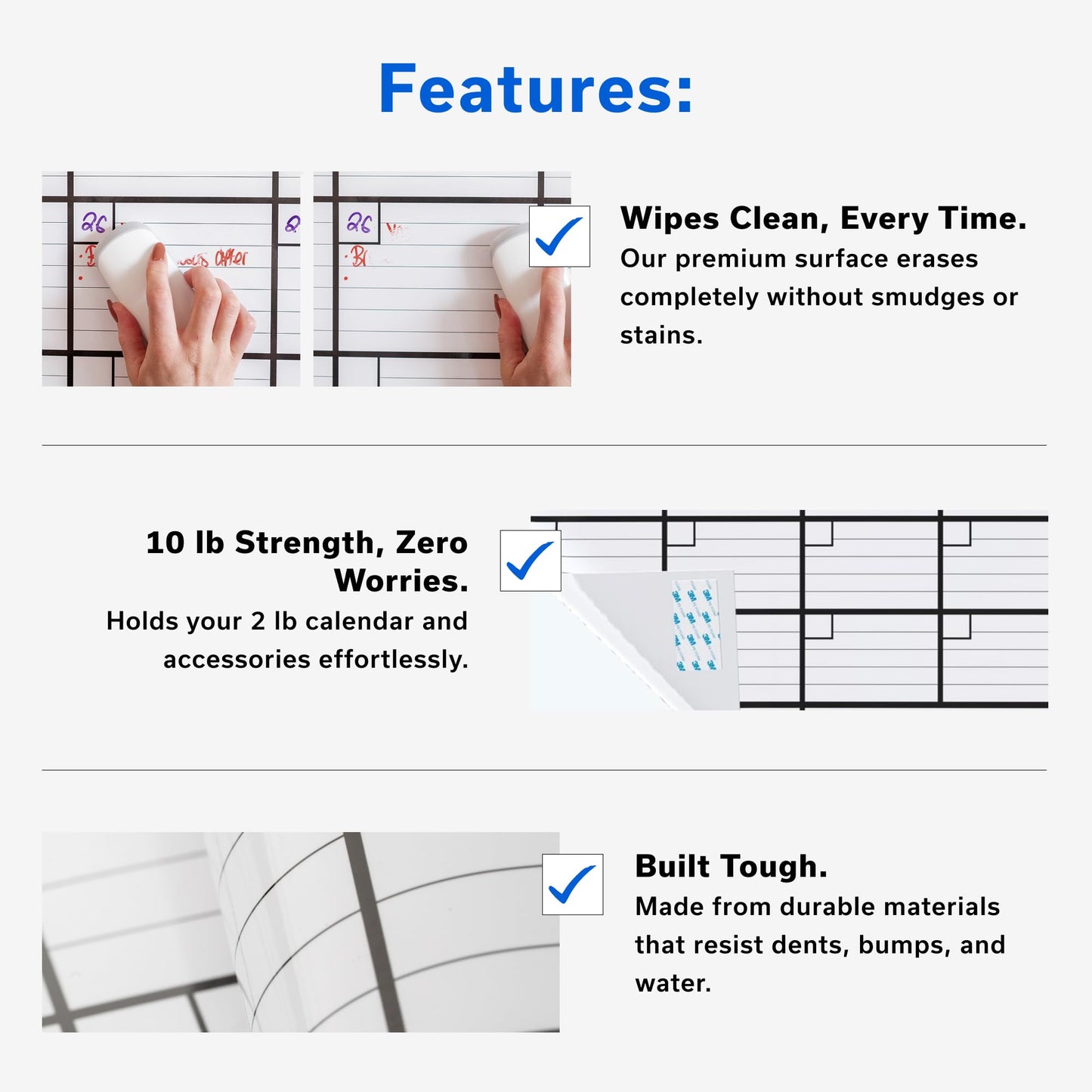 3 Month Dry Erase Calendar for Wall 40x17, Monthly Office Planner Undated Large Big Reusable, Erasable Dry Three Classroom Giant Erase, Rolled Whiteboard White Board, Calendar for Wall Family