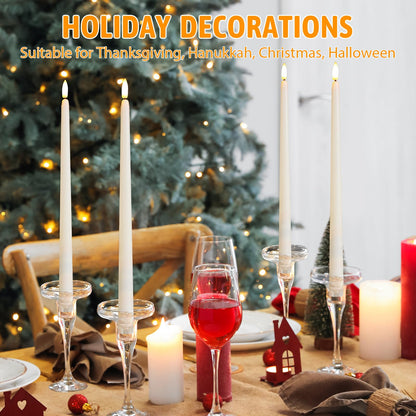 Baquler 100 Pcs Flameless Taper Candles Battery Operated Bulk 12.4 Ivory LED Taper Candles Flickering LED Candlesticks for Wedding Advent Halloween Christmas Party Decor