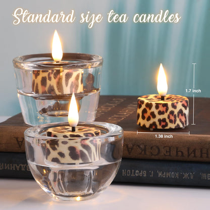 Eywamage Leopard Flameless Tealights with Remote Batteries, Flickering Cheetah LED Tea Votive Candles Set of 12