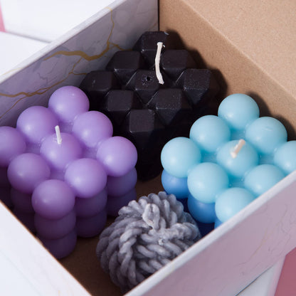Bubble Candle, 4pcs Cube Soy Wax Bubble Candles Scented Aesthetic Bubble Candle Set for Home Bedroom Decor Birthday Mothers Day Gifts for Mom (Blue Bubble Candles)