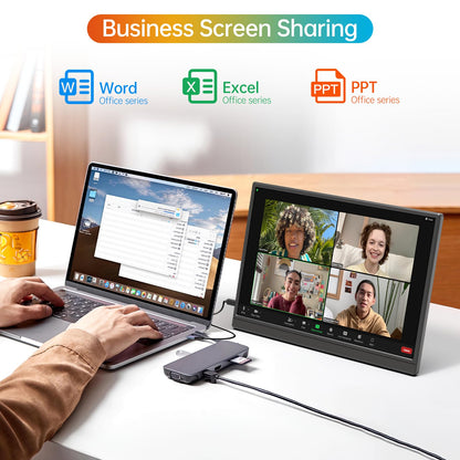 MNN Portable Monitor 14 inch FHD 1920 * 1200P USB C HDMI Ultra-Slim IPS Travel Display w/Speakers, HDR Plug&Play, External Monitor for Laptop PC, Phone,Mac(400cd/m² Brightness)