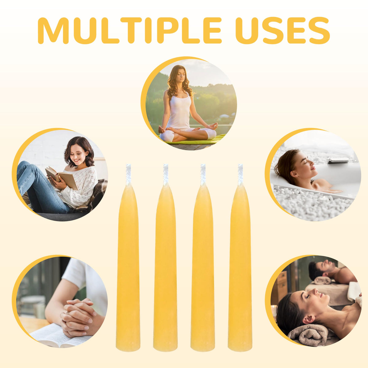 20 Min Beeswax Meditation Candles – 30 Pack, Includes Mini Candle Holder & 12 Wax Dots, Slow Burn, Natural Unscented, Yoga Prayer Mindfulness & Relaxation