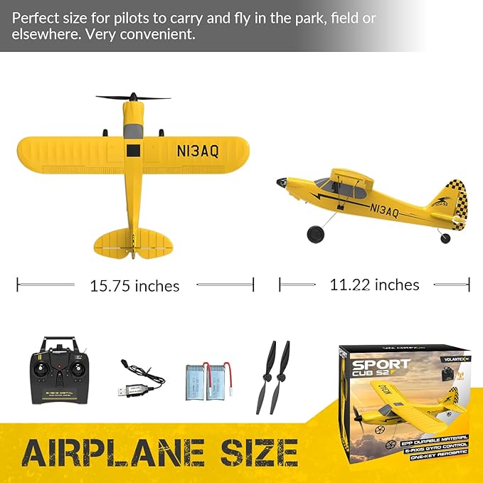 volantexrc RC Plane Trainer Sport Cub 3CH Remote Control Airplane with Prop Saver 6-Axis Gyro Stabilizer &amp 3 Modes to Fly Radio Controlled Aircraft RTF for Beginners and Adults (400mmYellow)