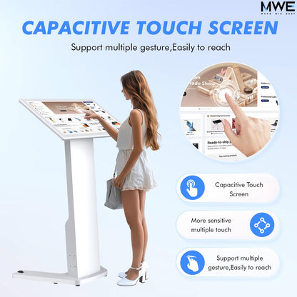 MWE 21.5 Inch Touch-screen Self Service Kiosk, Floor Standing Digital Signage Display, FHD Information Kiosk, 2 Speakers, Interactive Display for Mall Navigation/Self-Ordering/Advertising/Retail Store