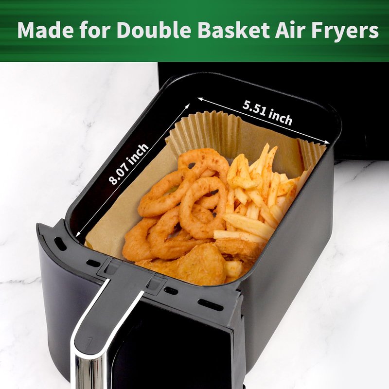 SIUDANGKA Air Fryer Liners Disposable, 125 pcs Rectangle Parchment Paper Sheets for Ninja Dual Air Fryer