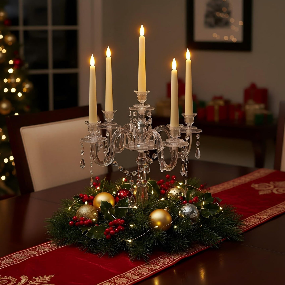Acrylic Candelabra Centerpieces for Tables, 18.5in Tall 5 Arm Acrylic Candle Holder for Taper LED Candles, Clear Candlestick Holder for Wedding Chandelier Centerpiece Decor Party Event Reception
