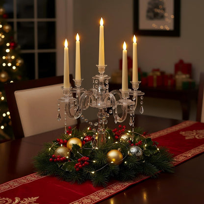 Acrylic Candelabra Centerpieces for Tables, 18.5in Tall 5 Arm Acrylic Candle Holder for Taper LED Candles, Clear Candlestick Holder for Wedding Chandelier Centerpiece Decor Party Event Reception