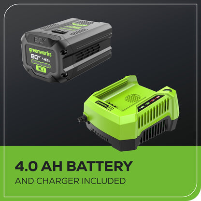 Greenworks 80V 21" Self-Propelled Cordless Lawn Mower – Brushless Motor, LED Lights, 4.0Ah Battery & Rapid Charger (75+ Compatible Tools)