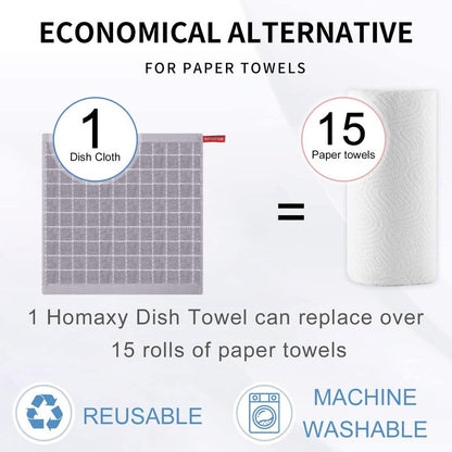 Homaxy 100% Cotton Terry Kitchen Dish Cloths, Ultra Soft and Absorbent Dish Towels for Kitchen, Suitable for Drying and Washing Dishes, 12 Pack, 12 x 12 Inches, Light Grey