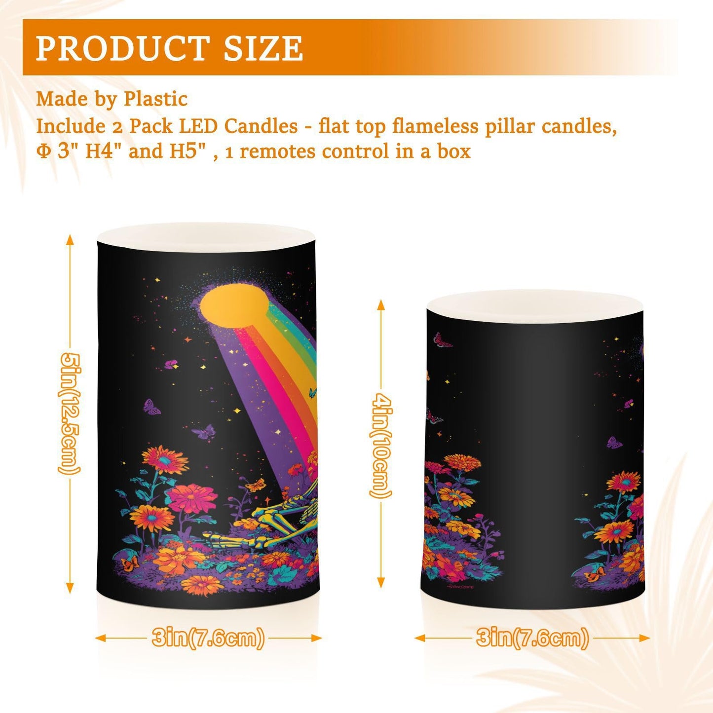 ALAZA Flameless Candles with Remote Timer,Rainbow Skull Battery Operated Candles Set of 2 LED Tea Lights Flickering Pillar Votive Candles for Indoor Outdoor Decor