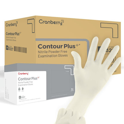 Cranberry USA Cranberry Contour Plus White Nitrile Exam Gloves, Case of 1000, Large, Lanolin & Vitamin E, 3.0 Mil