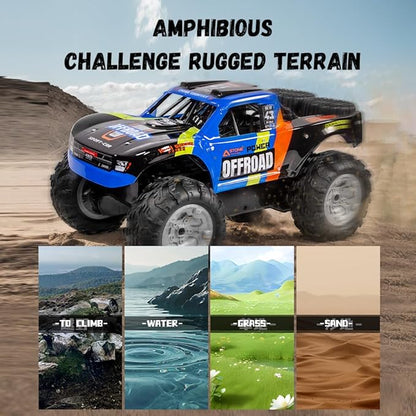 Waterproof RC Monster Truck Amphibious Remote Control Trucks 13In Big Off Road RC Cars for Kids 4WD 360° Rotation Two Rechargeable Batteries Gifts for Boys Girls Age 4-12 Pool Toys (Orange)