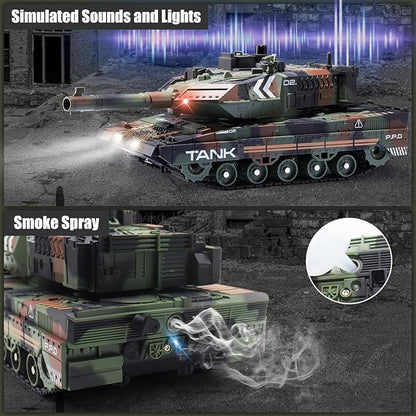 RC Tank - 2.4Ghz Remote Control Army Tank Toys with Auto Demo Sound Light Smoke - 13 Channel Military Vehicles Model Gift for Kids Adults Boys Age 6-8 9-12 Army Green