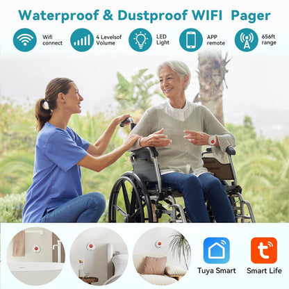WiFi Caregiver Pager Life Alert Systems for Seniors No Monthly Fee App Control Medical Alert Systems for Seniors, 1Waterproof Call Button+ 1Watch Button 1Receiver(Only Supports 2.4GHz Wi-Fi)