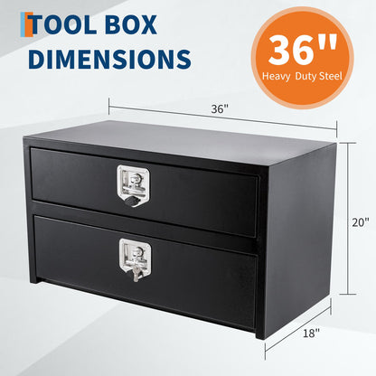 MOVECOM 36 Inch Truck Tool Box,T-Handle Lock Heavy Duty Steel Storage Tool Box, Tool Chest Organizer Lock and Keys, For Pickup, Truck Bed, RV, Trailer, Waterproof Box, Durable 36"x 18"x 20" Black