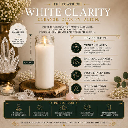 White Clarity Manifestation Candle Kit – 8" Ritual Prayer Candle with Intention Scrolls, Pencil & QR Guide for Clarity, Focus, Spiritual Growth & Mindfulness