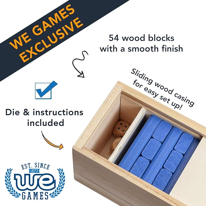 WE Games Wooden Block Stacking Party Game for Adults Tumble Tower Wedding Guest Book Alternative Tabletop Games Includes Storage Case 12 inches