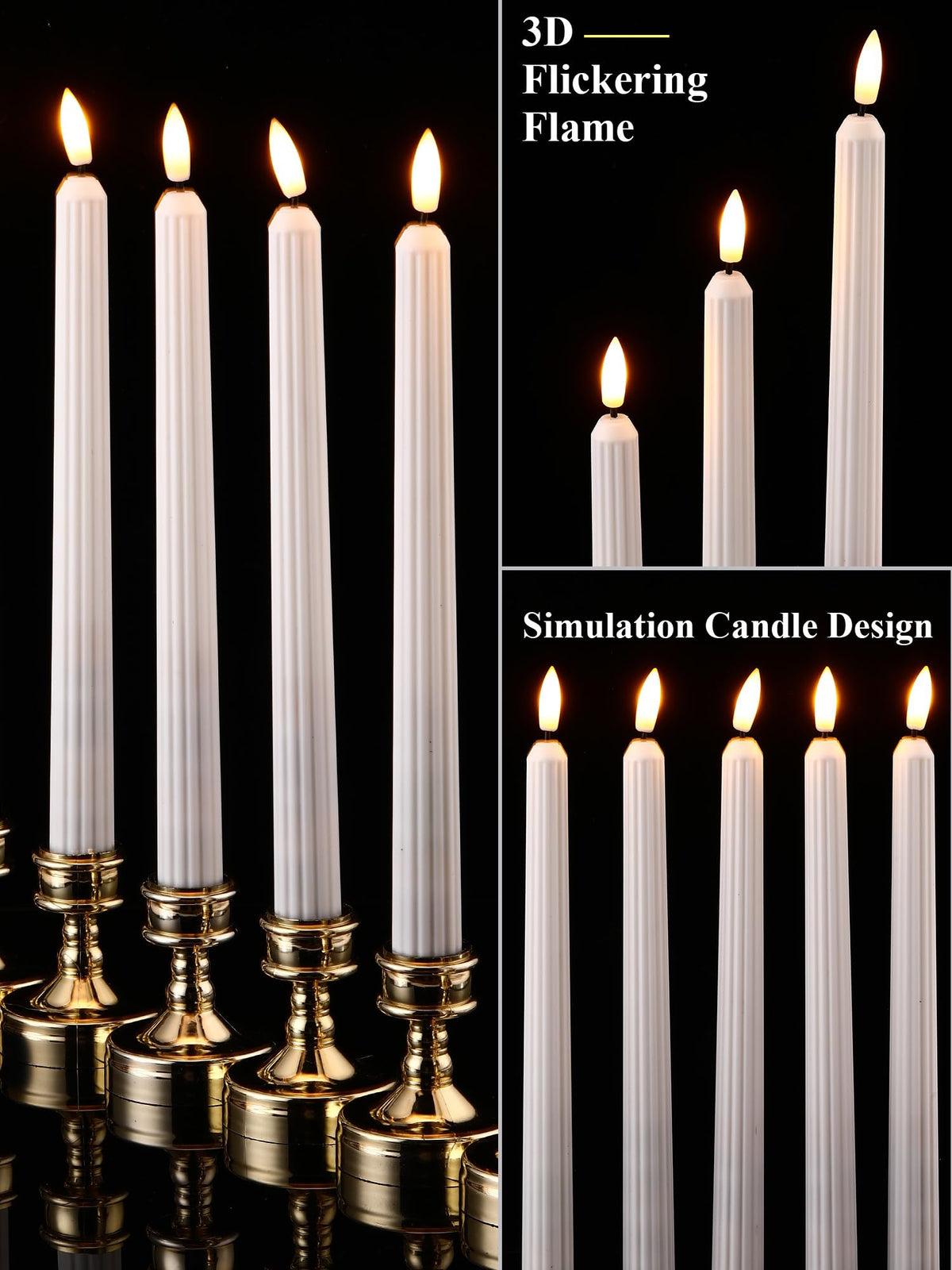 Funtery 48 Pcs Flameless LED Taper Candles Battery Operated Candles Bulk Realistic LED Candlesticks Flickering for Wedding Church Graduation Party Home Decor(White,Romantic Style)