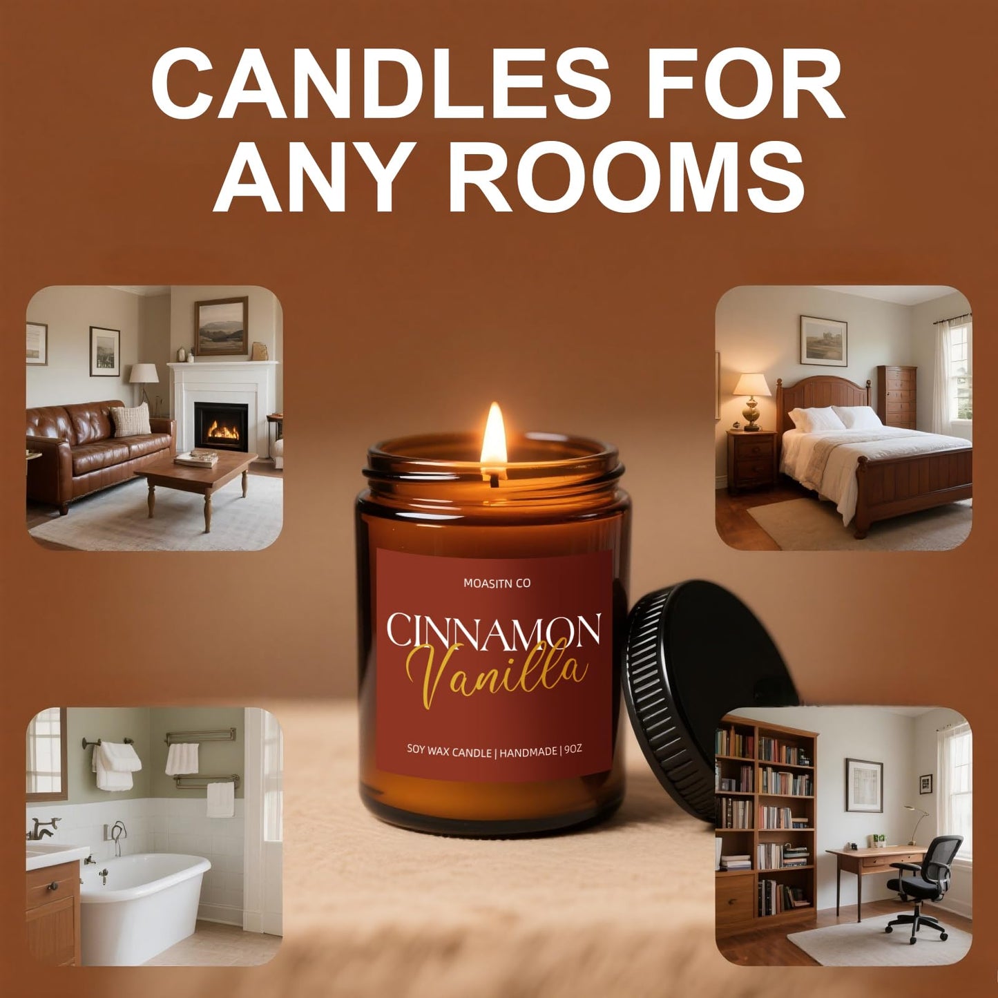 Cinnamon Vanilla Candle for Home Scented| Organic Soy Non Toxic Candles| Long Clean Burning Aromatheraphy Jar Candel for Women Men for Autumn,Winter, Halloween,Thanksgiving,Relaxing| 9oz