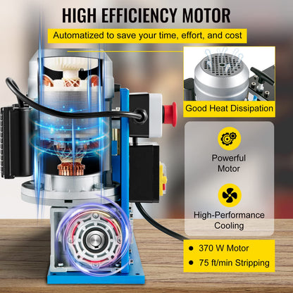 VEVOR Electric Wire Stripping Machine, 370W 0.06" - 1.5" Automatic Motorized Cable Stripper w/ 75 Feet/Minute Speed, 11 Channels 10 Blades Strip Machinery, Scrap Handling Tool for Recycling Copper