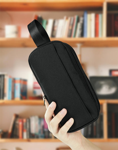 Fmeida Pencil Case Pouch Expandable - Extra Large Pencil Pouch Aesthetic Pencil Bag Office Stationery Organizer with Handle for Men Women Kids Back to School Supplies - Business Black