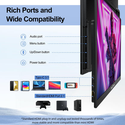 InnoView 18.5 Inch 280Hz Portable Gaming Monitor,2K QHD 100% sRGB Portable Monitor Gameplus HDR FreeSync Laptop Monitors,Portable Screen for PC Phone Game Console