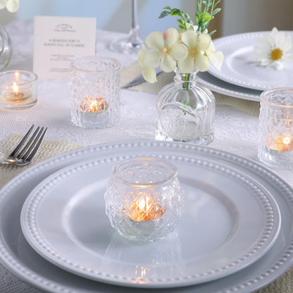 DARJEN Clear Votive Candle Holders Set of 36- Round Glass Candle Holders Bulk for Tea Light Candle, Embossed Candle Votives for Wedding Centerpiece, Various Parties & Home Decor (Pack of 4)