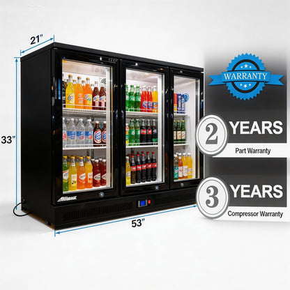 Back Bar Cooler Under Counter Beverage Refrigerator, 12.8 Cu Ft Undercounter Fridge,3 Door 5 inch Commercial Beer Built-In Cooler with LED Light Adjustable Shelves Safety Locks,ETL Approval