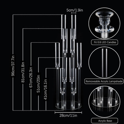 4 Sets 10 Arms Acrylic Candelabra Wedding Centerpiece,33.7Inches Floor Clear Candlesticks Holder with Acrylic Shade for Baby Shower Event Dinner Party Decoration(Fit 0.8Led Candles)