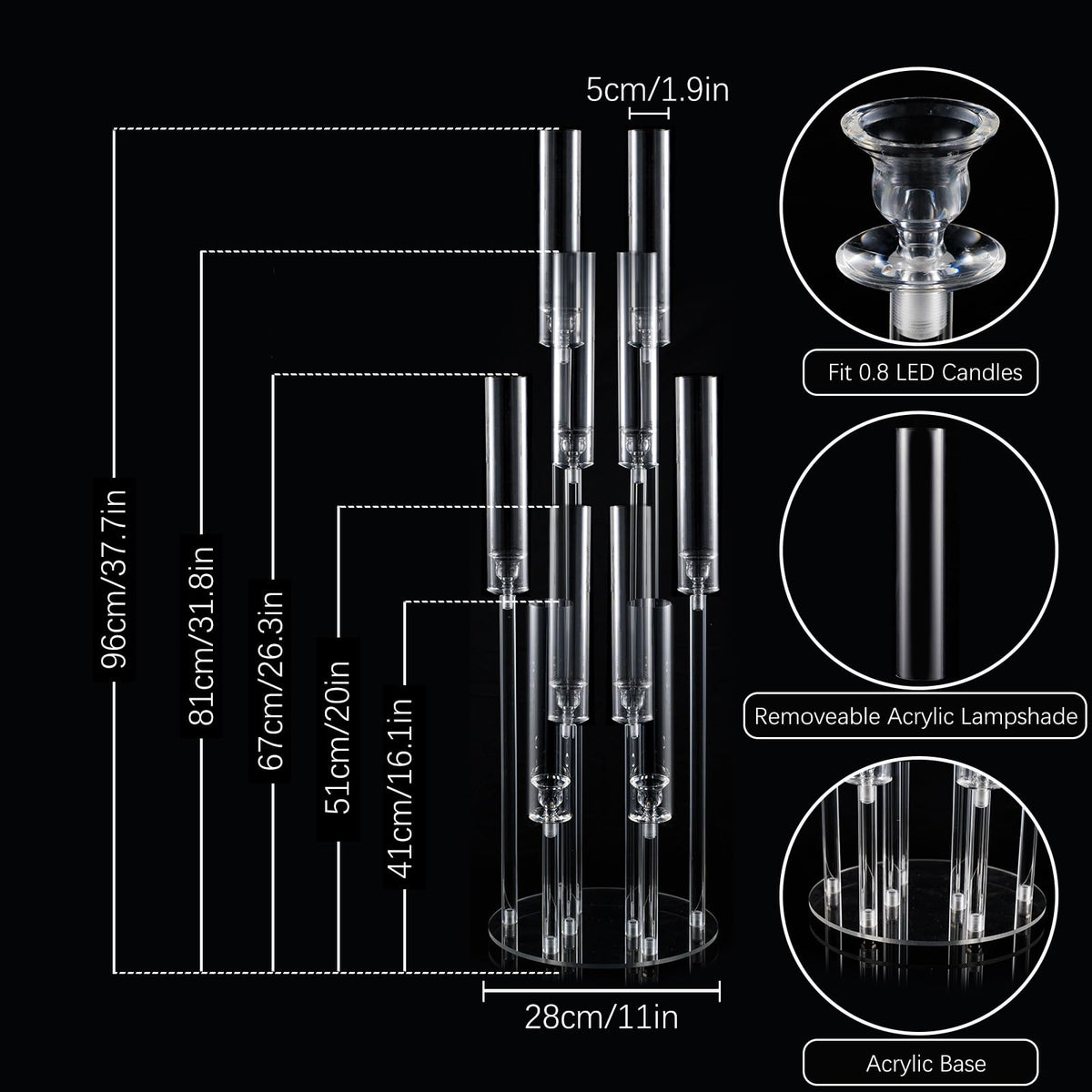 16PCS Acrylic Candelabra Centerpiece for Wedding,10 Arm Candlesticks Holder Clear Tall Candelabra Large Floral Centerpieces for Tables Anniversary Party Brithday candelabros para centros de mesa